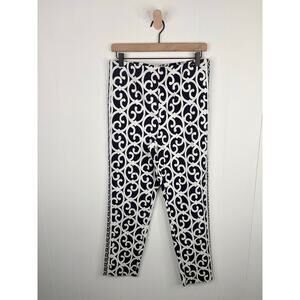 NWT Elie Tahari Geo Scroll Print Trouser Pants Size Large Navy Blue High Rise